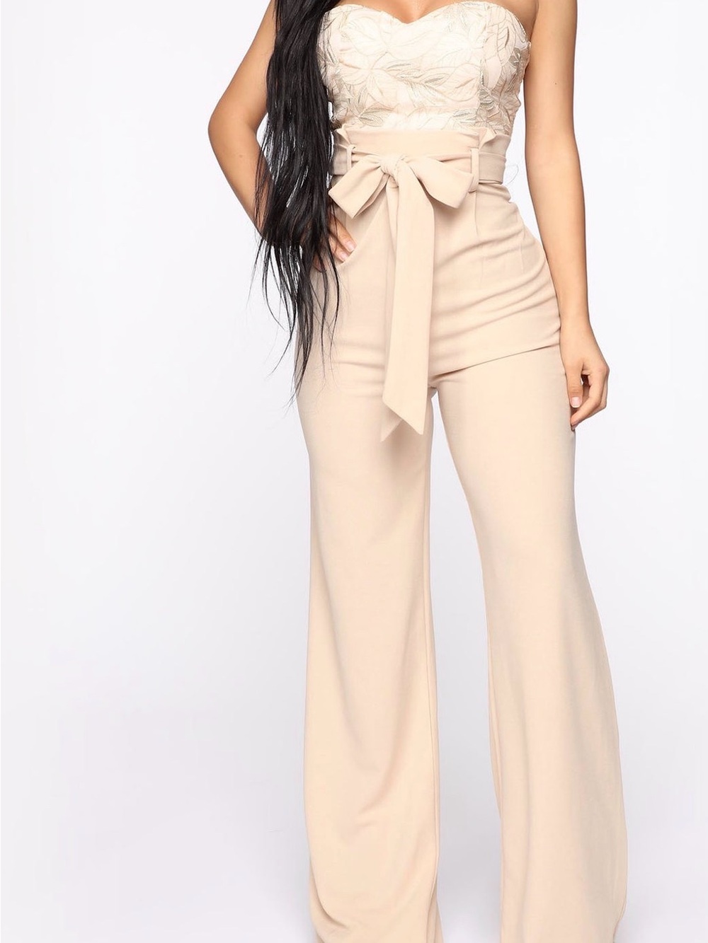 Fashion Nova leave me out of it Jumpsuit Beige
